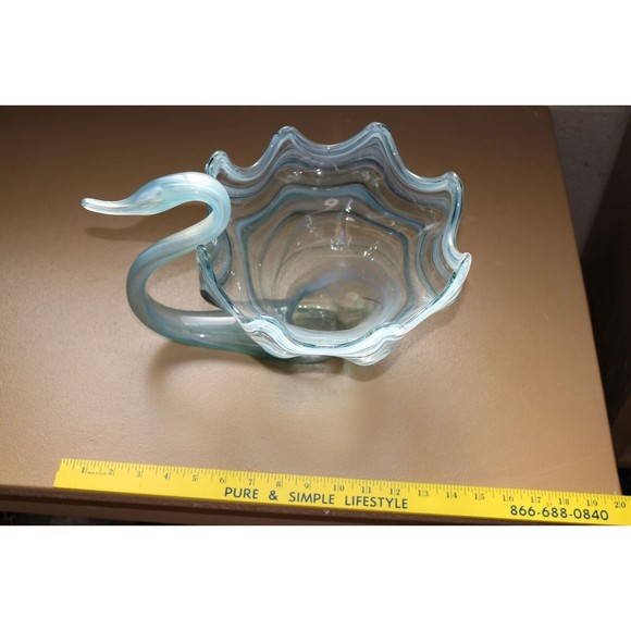 1970s Sooner Glass Multi Color Blue Swirl Swan Bowl with Ruffled Rim - Picture 9 of 9